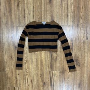 Striped distressed long sleeve crop top